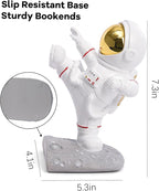 Kakizzy Book Ends for Shelves Decorative, Upgraded Astronaut Bookshelf Stopper Resin Book Shelf End Holders Heavy Duty Bookends for Kids Gifts Cute Spaceman Book Ends for Space Decor(F2-Gold)