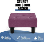 BRIAN & DANY Small Foot Stool, Linen Foot Stools with Legs, Stable Small Footstool for Living Room, Purple
