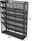 EASEPRES Desk File Organizer Mesh 6-Tier, Hanging Wall Mount Document Organization Stand, Desktop Vertical Mail Paper Folder Holder Rack with Bottom Tray for Office Home Cubicle, Sides Closed, Black
