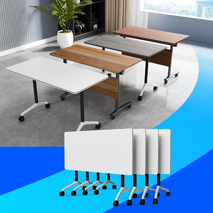 Conference Table Flip Top Mobile Conference Room Tables,Folding Conference Table with Wheels,Large Meeting Training Seminar Table Saving Space for Office Classroom(4A,61'')