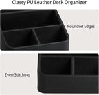 MEIBOOCH Remote Control Holder, PU Leather Small Desk Organizer with 4 Compartments, Nightstand Organizer Desk Caddy for Remote, Notepad, Phone, Glasses, and Accessories (Black)