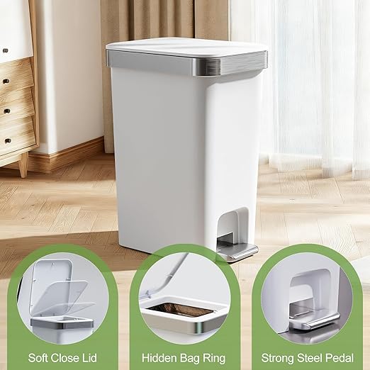 accep 2 Pack Bathroom Garbage Can with Lid, 2.6 Gallon /10 Liter Small Trash can, Press Top Bin & Step Metal Pedal Trash Bin, Mini Waste Basket for Bedroom, Home Office, Toilet, Dorm (Grayish-White)