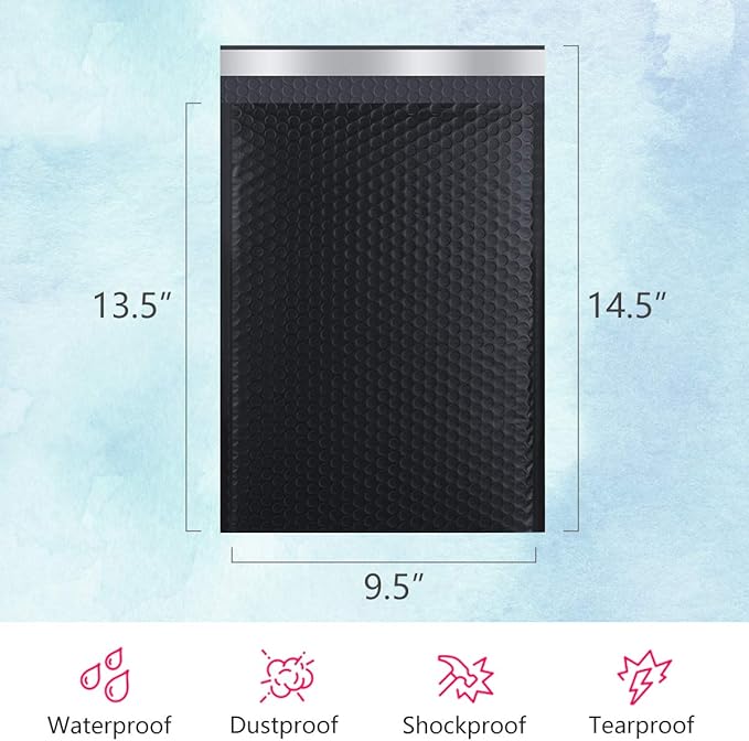 UCGOU Bubble Mailers 9.5x14.5 Inch Black 25 Pack Poly Padded Envelopes Large #4 Mailing Packages Opaque Packaging Postal Self Seal Adhesive Waterproof Boutique Shipping Bags for Clothes