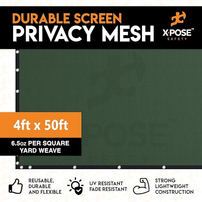 Xpose Safety Privacy Fence Screen 8’ x 50’ (6 Pack) – Heavy Duty Green Mesh with 90% Visibility Block, UV Protection – for Garden, Yard, Nursery, Kennel, Dog Run, Greenhouse