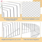 2 Pcs 7 Section Incline File Sorter Metal Wire Mesh File Rack for Desktop Letter Sorter for Magazine Folder Book Organizer Home Office School Paper Mail Desk Storage Holder (Silver)