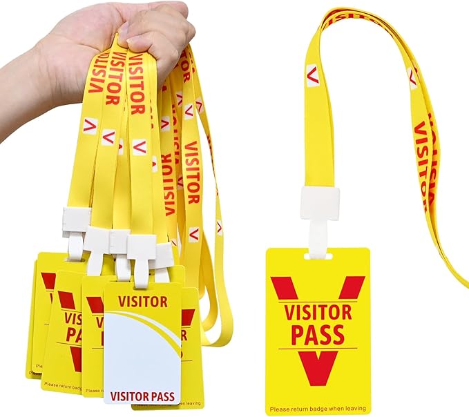 Visitor Badge Lanyards Volunteer Badge Holder with Clips (25 pcs) - Reusable Temporary ID Pass for Office, School, Events PVC Plastic Security Cards for Exhibition Guest by OSTENBIG (Yellow)