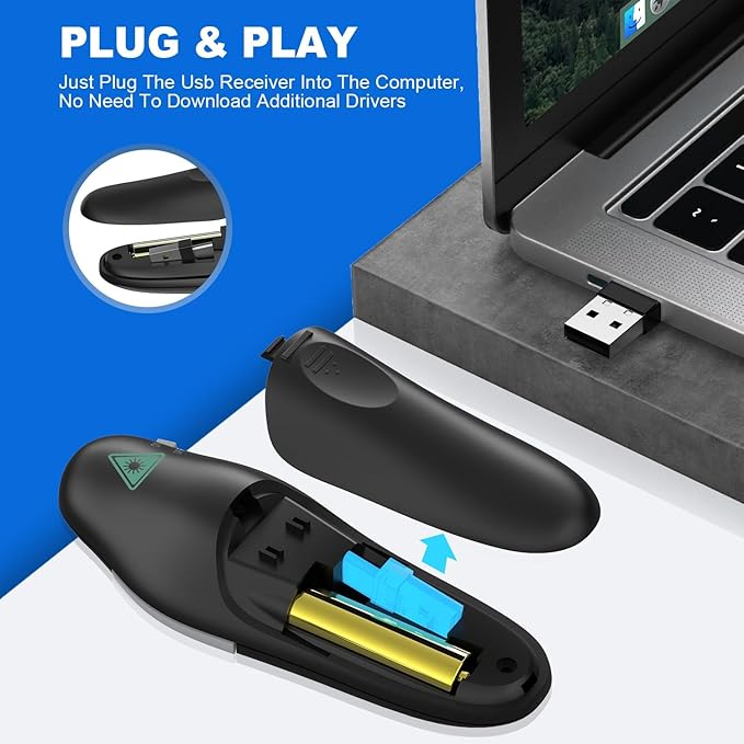 QUI Presentation Clicker Wireless Presenter Remote Clicker for PowerPoint Presentation Remote, PowerPoint Slide Advancer for Mac/Windows/Linux, Google Slide/PPT/Keynote, USB A&C, Black
