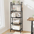 Hzuaneri Ladder Shelf, Bookshelf Bookcase, Freestanding Corner Storage Shelve with 2 Hooks for Home Office, Living Room, Kitchen, Bedroom, Industrial, 11.8" D x 23.6" W x 63" H, Black BC19304B
