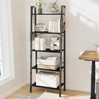 Hzuaneri Ladder Shelf, Bookshelf Bookcase, Freestanding Corner Storage Shelve with 2 Hooks for Home Office, Living Room, Kitchen, Bedroom, Industrial, 11.8" D x 23.6" W x 63" H, Black BC19304B