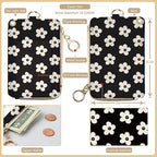 bolimoss Cute Floral Lanyard Wallet and ID Badge Holder with Zipper Pocket Breakaway Phone Wrist Lanyard, RFID Pu Leather Credit Card Holder