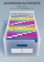 ABC life 26 Pockets Accordion File Organizer, Expanding File Folder, Portable Monthly Paper Bill Tax Receipt Organizer, Letter A4 Size Document Organizer with Labels - Blue
