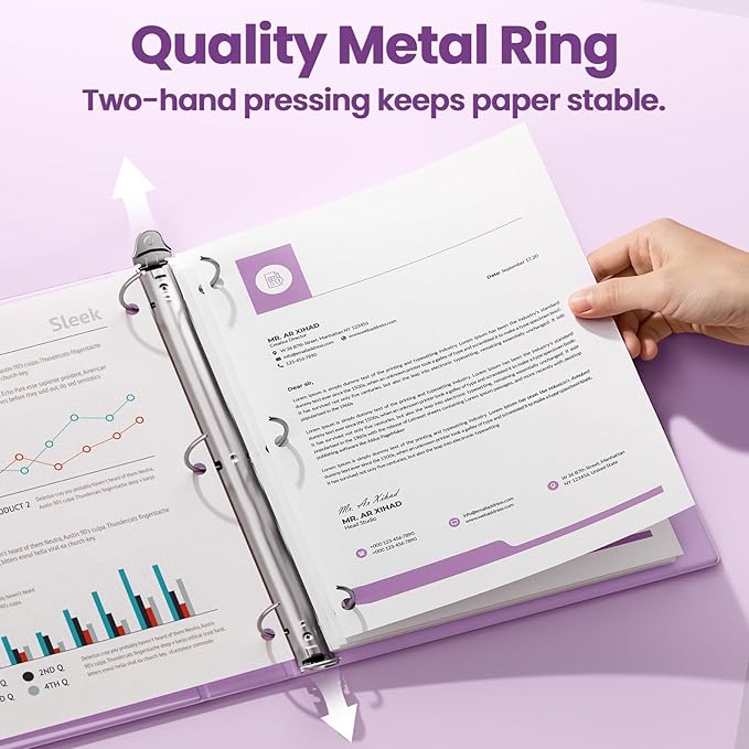 SUNEE 3 Ring Binder 3 Inch 1 Pack, Clear View Binder Three Ring PVC-Free (Fit 8.5x11 Inches) for School or Office Supplies, Purple