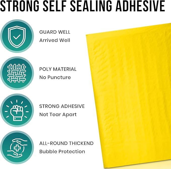 Levex - #0 6" x 10" [5 Pack] Yellow Poly Bubble Mailers, Padded Envelope Mailers, Packing Envelope & Mailing Bags for Shipping