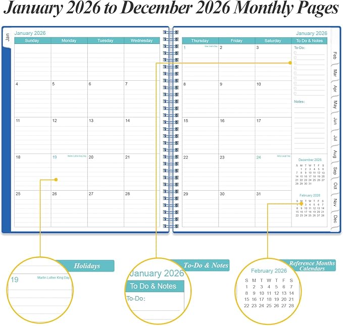 Daily Planner 2026 Full Page Per Day- 2026 Daily & Monthly Planner from January 2026 to December 2026, Day Planner 2026 with 12 Months Tabs, 8.5" x 11", Blue