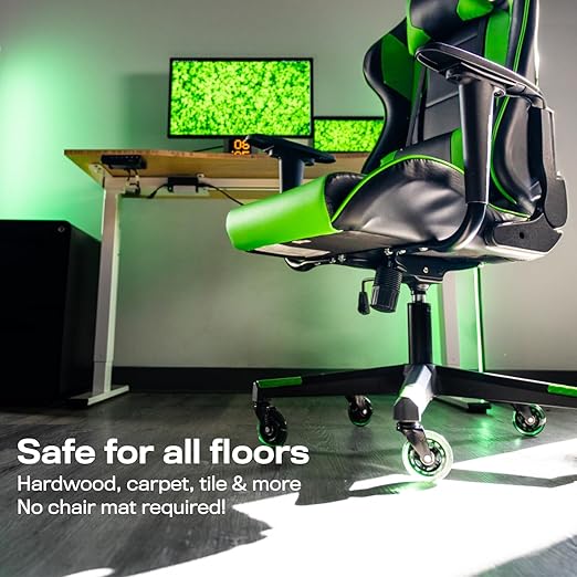The Office Oasis Original Roller Style Office Chair Wheels (As Seen On PBS) - Smooth & Quiet Casters - Safe for Hardwood Floors & Carpet - Easy Install with Universal Fit - Set of 5 - Green