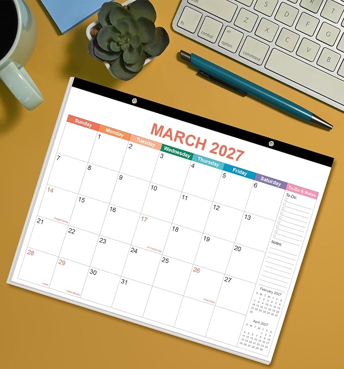 Desk Calendar 2026 - Calendar 2026-2027 from January 2026 to June 2027, 18 Months Calendar with Thick Paper for Office, Home, School Organizing, 14.5" X 11.5", Colorful