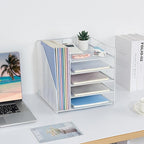 LEKETREE Desk Organizers and Accessories, 5-Tier Paper Letter Tray Organizer with File Holder, Desktop Organizer for Office Supplies (White)