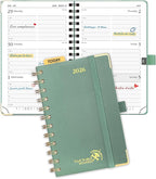 POPRUN 2026 Pocket Planner with Hourly Time Slots for Purse, (Small Size-4'' x 6.25'') - Daily Weekly and Monthly Calendar Agenda 2026 Appointment Book with Inner Pocket, 100 GSM - Midnight Green