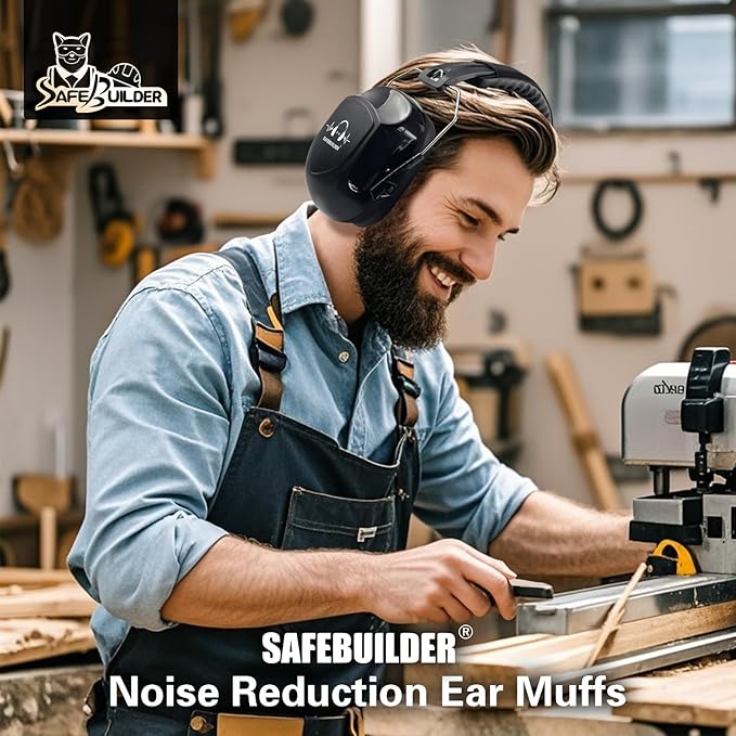 SAFEBUILDER Ear Muffs Noise Reduction SNR 33dB Adjustable Lightweight Safety Earmuffs Sound Proof Noise Cancelling ANSI