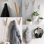 FCOWK Wood Wall Hooks 4 Pack Coat Hooks Wall Mount Natural Wooden Hooks for Hanging Hat, Bag, Backpack, Rustic Coat Hooks for Wall, Wood Towel Hooks for Bathrooms and Entryway Hooks