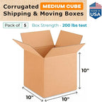 IDL Packaging Cube Corrugated Shipping Boxes 10"L x 10”W x 10"H (Pack of 5) - Excellent Choice of Sturdy Packing Boxes for USPS, UPS, FedEx Shipping,B-101010-5