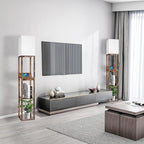 RUNTOP Floor Lamp with Shelves, Shelf Floor Lamp with Wireless Charger & 2 Charging USB Ports & Drawer, AC Outlet, 3 Color Temperature Tall Standing Lamp with Bulb for Living Room, Bedroom, Office
