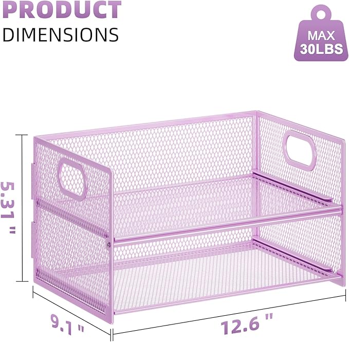 Marbrasse 2 Tier Paper Organizer Letter Tray, Mesh File Organizer with Handle, Paper Sorter Desk Organizer for Home Office Supplies - 2P Purple