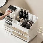 KQJS Makeup Organizer with Drawers,Large Capacity Countertop Organizer for Vanity,Bathroom and Bedroom Desk Cosmetics Organizer,Easy To Storage Skincare,Brushes,Lotions,Lipstick (All white)