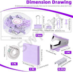 Swpeet 9Pcs Purple Office Supplies Kit, Desk Accessories Including Stapler, Tape Dispenser, Staple Remover, Tabs, Scissors, Staples, Tape, Clips and Sticky Note Ideal for Office and School