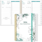 2026 Daily & Monthly Planner - One Page Per Day, Daily Planner from January 2026 - December 2026, Planner 2026 with 12 Monthly Tabs, 8.5" x 11", Teal Flower