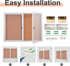 48x36 Inch Lockable Enclosed Bulletin Board, Weather-Resistant Outdoor Noticeboard with 2 Locking Doors, Wall-Mounted Silver Aluminum Frame & Cork Presentation Board