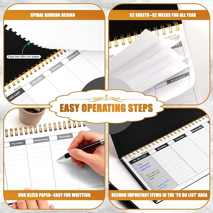 MOSA BEAR Undated Weekly Planner, 60-Week Horizontal Layout Desk Planner Daily To-Do List Pad for Office, Home & School Professionals & Students, Black (5.4" x 12")