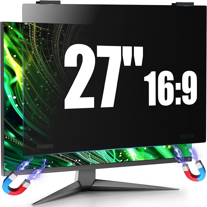 JEEETINTX Magnetic Computer Privacy Screen Filter 27 Inch for Frameless Monitor Thin Bezel 16:9 Widescreen, Hanging Removable Anti Glare Blue Light Privacy Filter Protector Eye Care