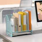OrgMate Desk File Folder Holder Organizer-4 Vertical Compartments Racks and Paper Letter Tray,Mesh Magazine File Holder Sorter,Desktop Accessories & Workspace Organizers for Home,Office,School-Blue