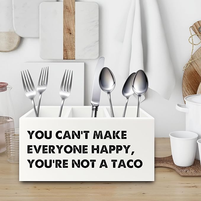 XPH Funny Taco Gifts Pen Pencil Holder Organizer for Desk, You Can't Make Everyone Happy You're Not a Taco Funny Wooden Box Sign for Home Office Desk Tabletop Decorations