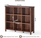 Joaxswe 9 Cube Bookcase, Farmhouse 47 Inch Wide Brown Walnut Bookshelf, Wooden 3 Tier Display Large Open Book Shelf, Vintage Horizontal Book Case for Home Office, Cubby Storage Cabinet for Living Room
