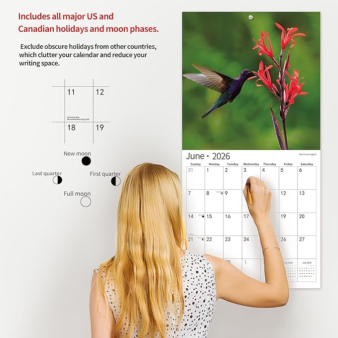 2026 Wall Calendar,Calendar 2026, November 2025 - December 2026, Wall Calendar Hummingbird, 12" x 24" Opened,Full Page Months Thick & Sturdy Paper for Calendar Organizing & Planning