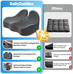 DailyCuddles Seat Cushion, Chair Cushions for Office Chairs/Desk Seats/Wheelchair - Hip&Sciatica&Tailbone Pain Relief Memory Foam Office Chair Cushion for Long Sitting Office Workers, Grey