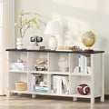 Joaxswe 8 Cube Book Shelf, Farmhouse Wood Long Storage Organizer Bookcase, 62" Horizontal Antique White & Black Console Bookshelf, Kids Toy Storage Cabinet, Modern Open Book Case for Playroom, Office