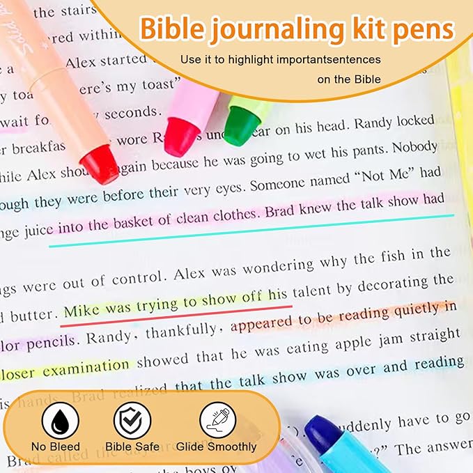 ZAYSWDNS 55 Pcs Bible Journaling Kit With 6 Gel Highlighters 8 Colorful Erasable Gel Pens and 40 Refills & 1 Erasable Gel Pen Eraser,No Bleed, for Bible Study Journaling Planner Notes School Supplies