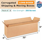 Long Moving & Shipping Boxes 22 x 6 x 6 inches (5-Pack) - Extra Strength 200 lb vs Regular - Corrugated Heavy Duty Cardboard Boxes - Box for Packaging&Delivering - Long Box by IDL Packaging