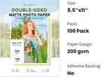 Double Sided Matte Photo Paper 8.5 x 11, Goefun 200GSM/54LB Presentation Paper for Inkjet Printer, 100 Sheets
