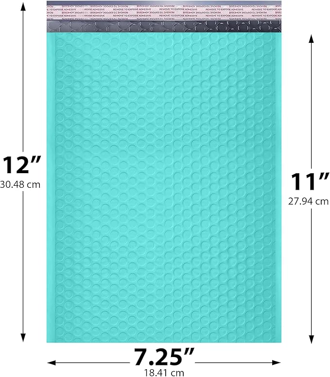 Teal Poly Bubble Mailers 7.25x12 inch #1 | Self Seal Padded Envelopes | Cushioned Bubble Mailer | Usable Size 7.25x11 | WaterProof | Lightweight mailing Shipping Bags | 100 Pack Bulk