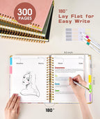 Hardcover Spiral Notebook 8.5"x11" Journal with Removable Dividers Tabs, 300 Pages Leather 5 Subject Notebook College Ruled, Large A4 Notebooks for Work School, Journal for Women, A4 Light Brown