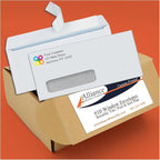 1000#10 Custom Printed Envelopes, White, Single Left Window, Self Seal, Security Tinted, Text and Logo Customization, Size 4-1/8 x 9-1/2 Inches, 24 LB
