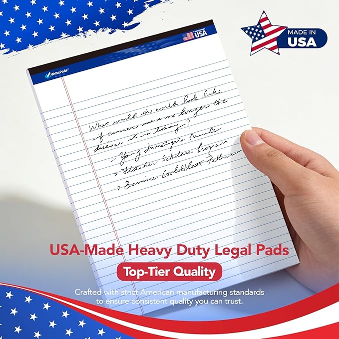 WritePads Legal Pad 8.5 x 11 Note Pad, Wide Ruled Writing Pad, White Paper, 6-Pack, 50 Sheets Per Pad, Micro-Perforated Notepad, Office Supplies (KSU-8331) - Made in the USA