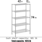 Regal Altair 21" Deep x 42" Wide x 74" Height Wire Shelving Kit | 5-Tier | NSF Commercial Storage Rack Unit