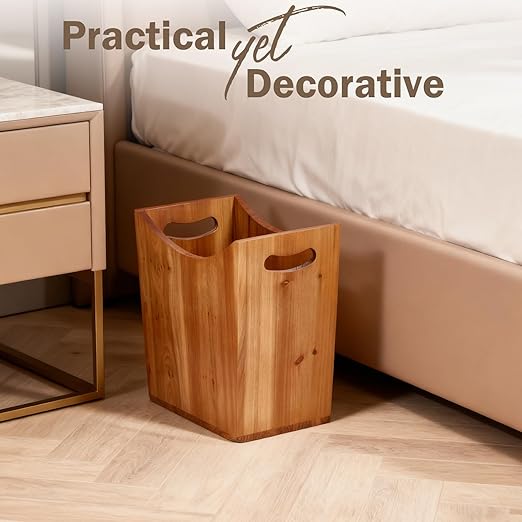 Tenavo 3 Gallons Wooden Bin Wastebasket, Small Trash Can, Decorative Bathroom Trash Can, Waste Basket for Bedroom, Office Garbage Can, Wood Bathroom Accessories