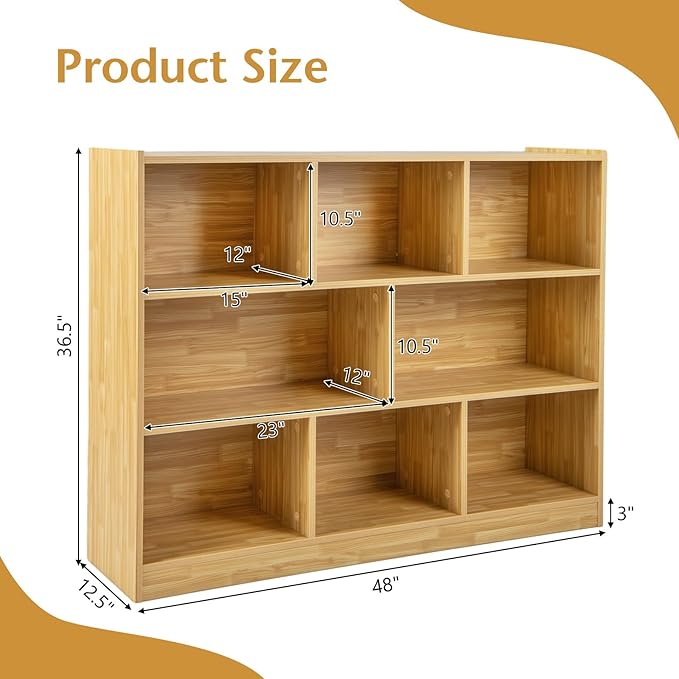 Giantex 8 Cube Bookcase, Freestanding 3-Tier Open Bookshelf, Modern Storage Display Cabinet, Wood Cube Storage Organizer for Living Room, Kid’s Room, Burlywood