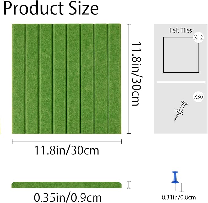 Cork Boards for Walls 48" x 36" Felt Board Alternative, 12 Pack Felt Wall Tiles Bulletin Board, Large Cork Board for Office Pin Board Tack Board Cork Boards